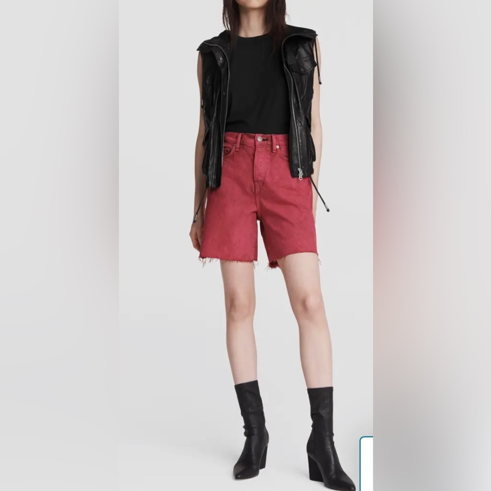 NWT Rag & Bone Maya High Rise Raw Hem Bright Fuchsia 6” Denim Shorts Size 26